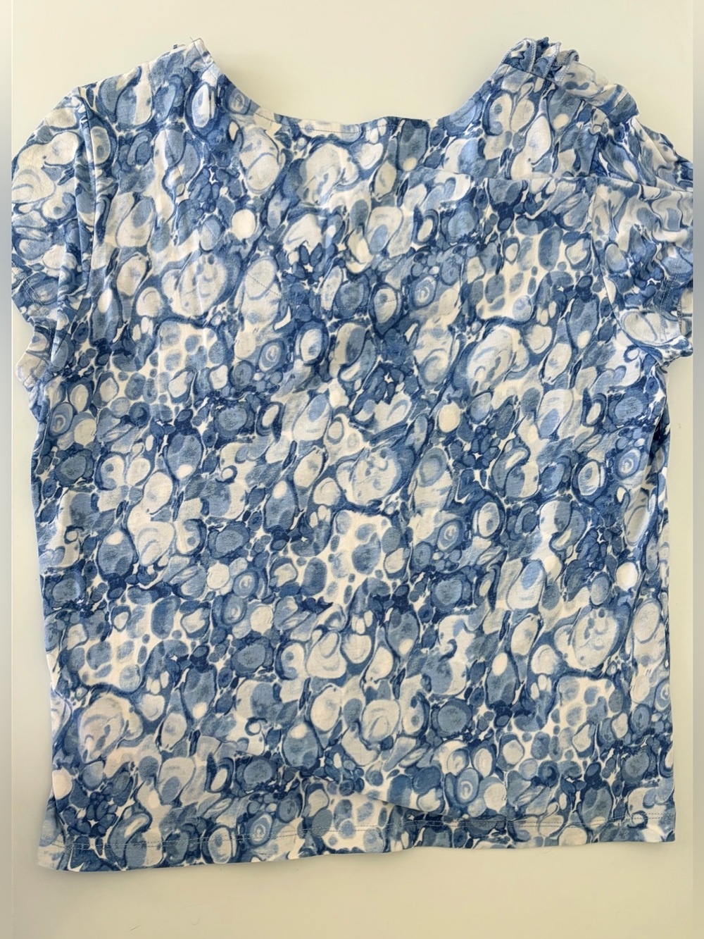 Ruby Rd. Blue & White Ruffle-Neck Short Sleeve Top - Picture 3 of 3